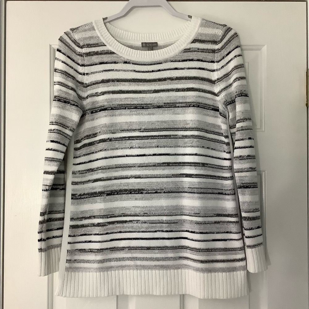 T by Talbots White Sweater with Black Stripes Size SP